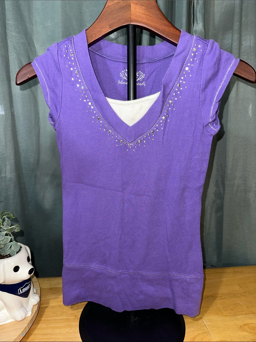 Justice Purple Cap Sleeve Tank with Rhinestone V-Neck